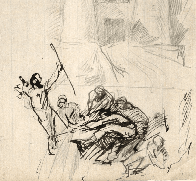 Vintage Ink Original Drawing People, Architecture, Landscape, Figures image 1