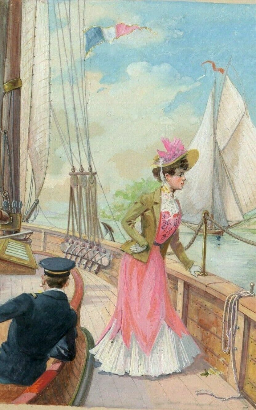 Drawing Illustration, Woman on Boat image 1