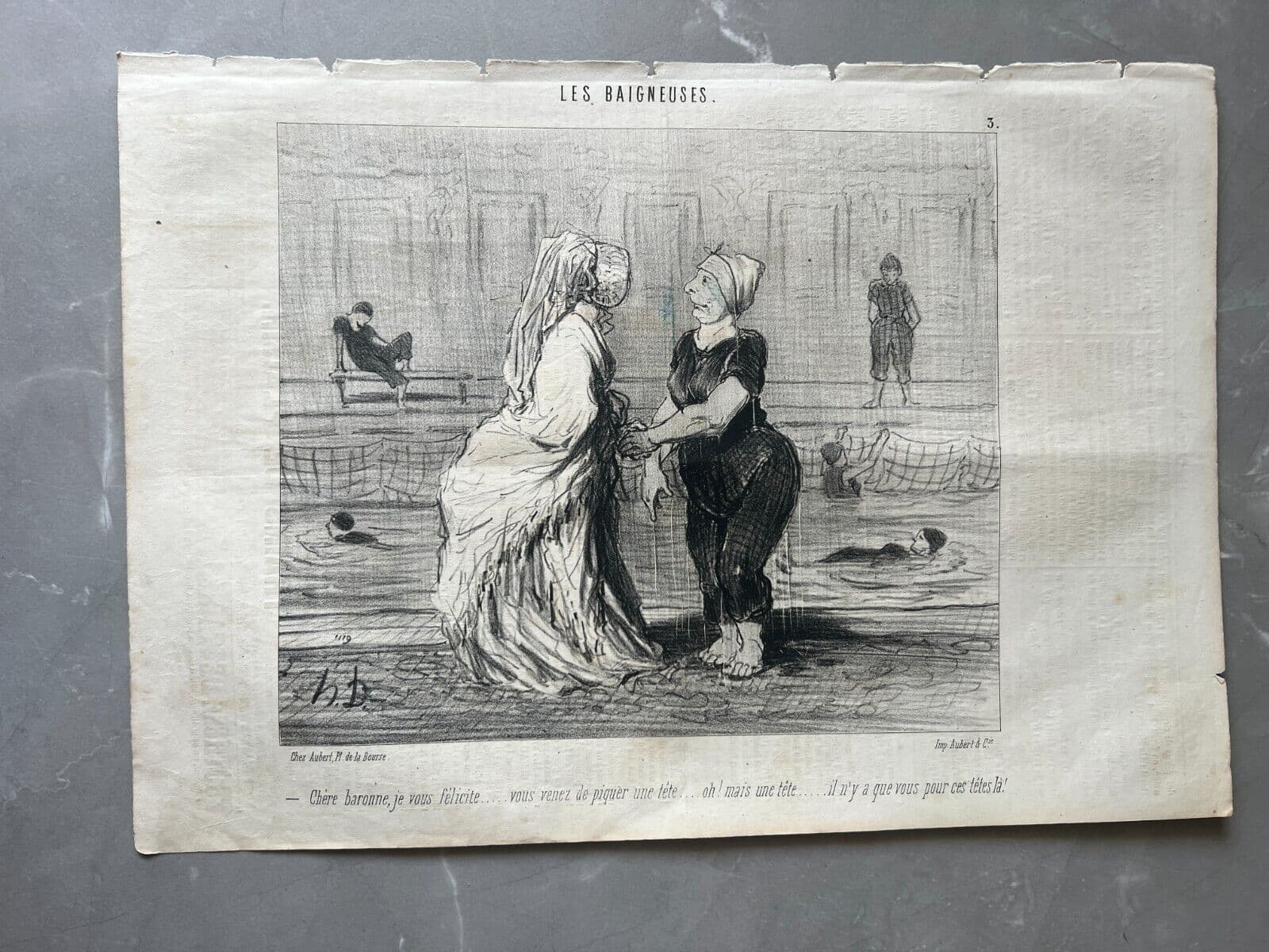 Antique Print 19th century Daumier, les Baigneuses, Baronne image 7