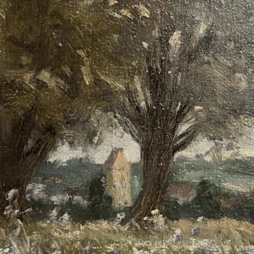 Antique Original Painting Landscape, Village, Trees, Forest signed image 4