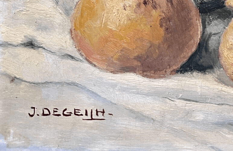 Vintage Painting Original signed Jean DEGEILH (XX) Fruit Still Life and Vase image 6