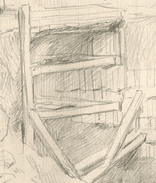 Vintage Pencil Original Drawing Entrance Mine, House, Landscape image 3