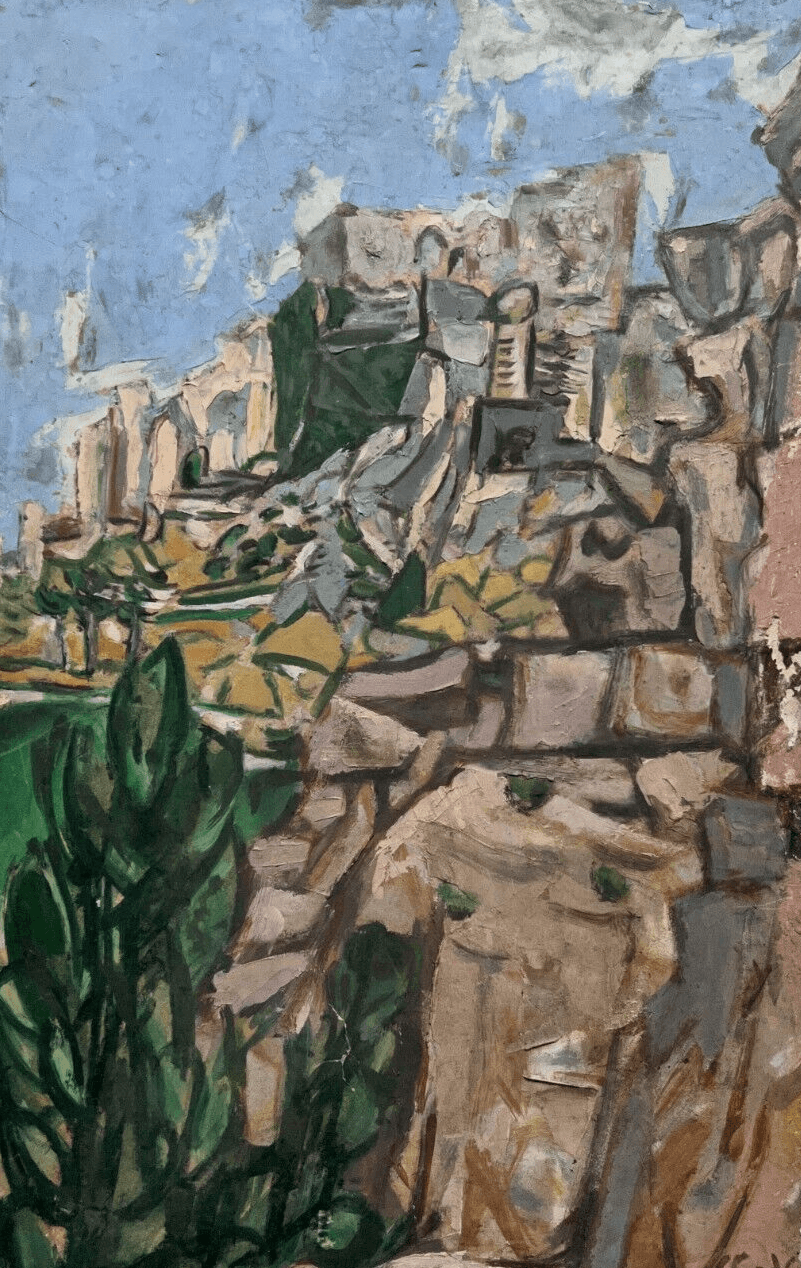 Antique Original Painting Cityview Landscape, Mountain image 1