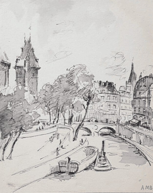 Antique Old Painting signed Averil BURLEIGH (1883-1949) Paris Cityview Landscape