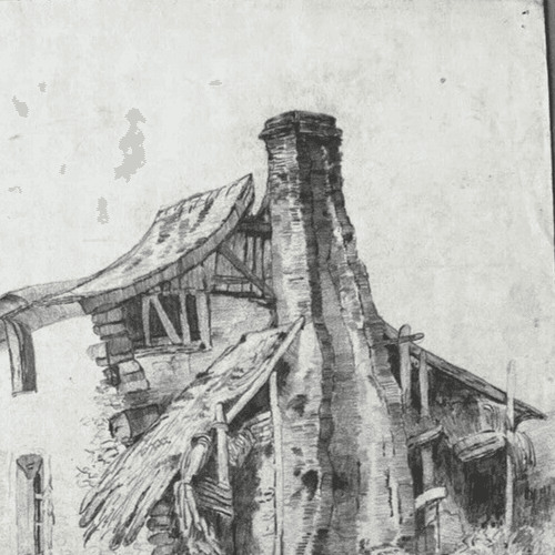 19th century Original Antique Pencil Drawing Landscape House, Farm by River image 4