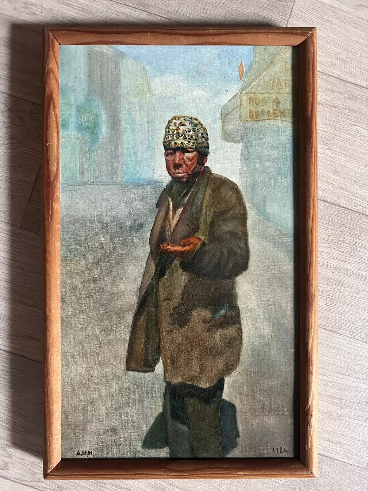 Antique Oil Painting Homeless Man Portrait signed image 4