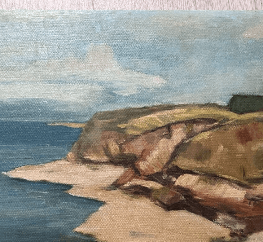 Antique Original Painting Seaside Hills Landscape Signed image 3