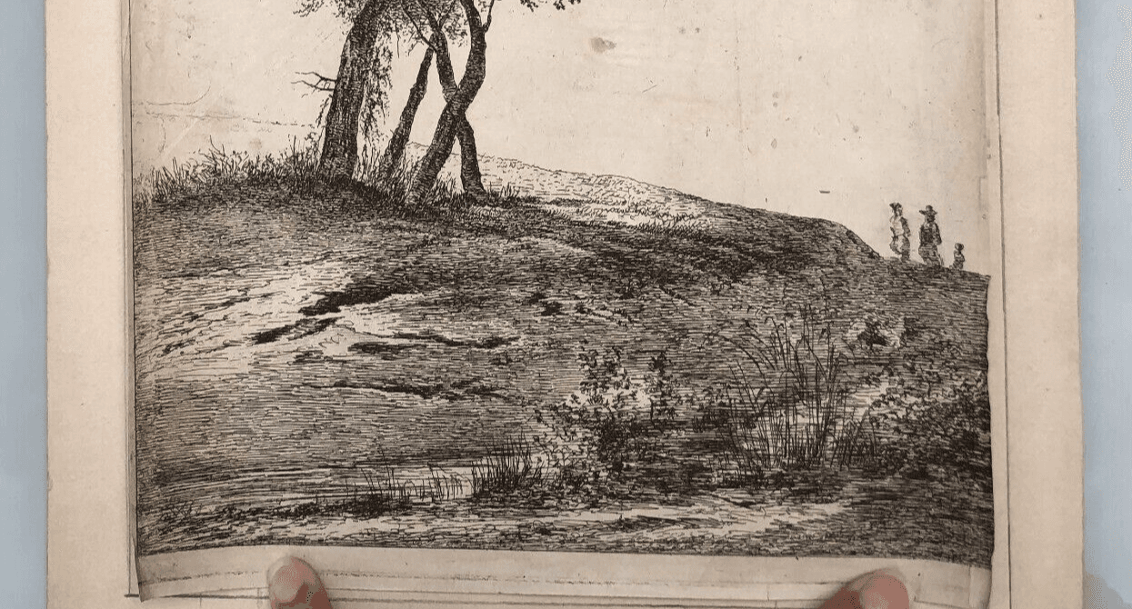 Antique Etching Original Landscape, Tree, People image 6