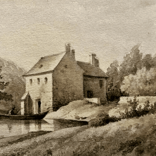 Antique Ink Drawing House Landscape, Boat and Figures 1862 image 4
