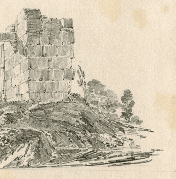 Antique Pencil Drawing Original 19th century Ruins Castle Landscape image 5