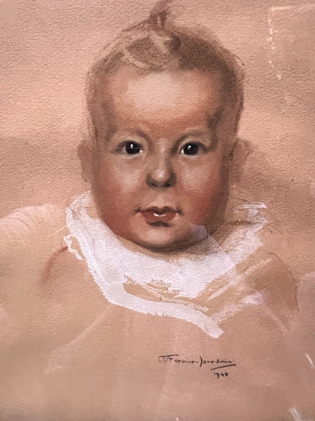Antique Old Painting signed FERRIER-JOURDAIN (XX) Baby Portrait image 1