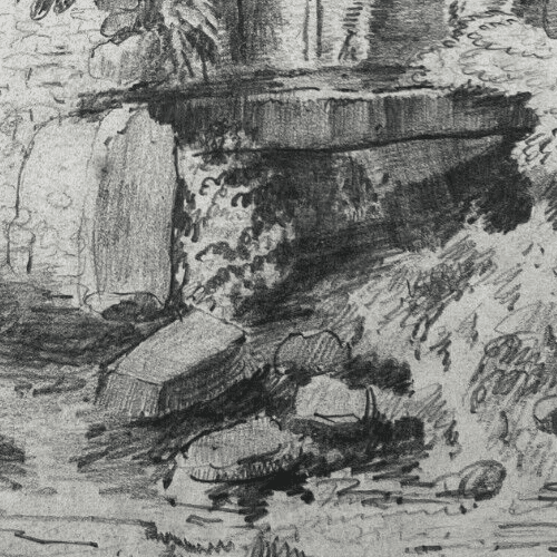 19th century Original Antique Pencil Drawing Landscape House, Farm by River image 3