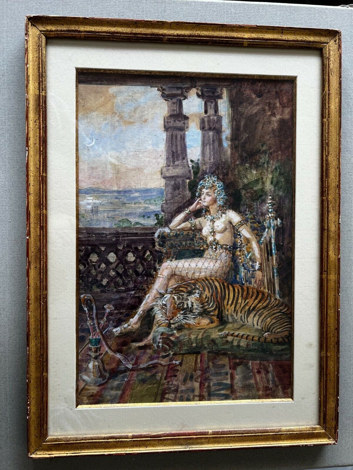 Antique Original Old Drawing Horace DE CALLIAS (1847-1921) Princess and Tiger image 7