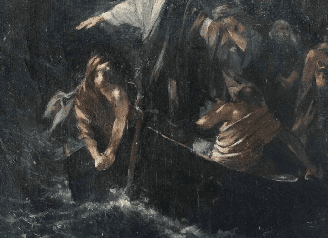 Antique Painting Original Christ, Miracle, Fish, Tiberiad, Sea, People 1888 image 3