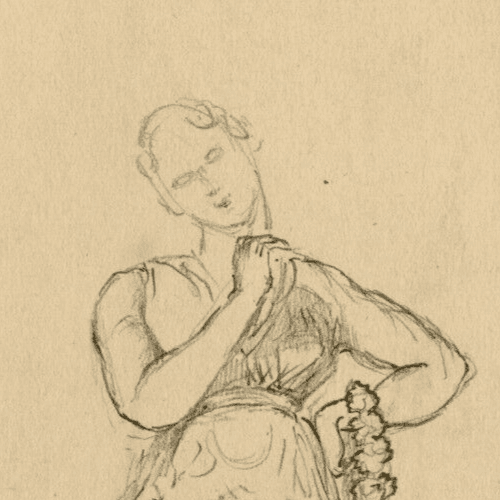 Antique Drawing Original Woman Statue Portrait image 2