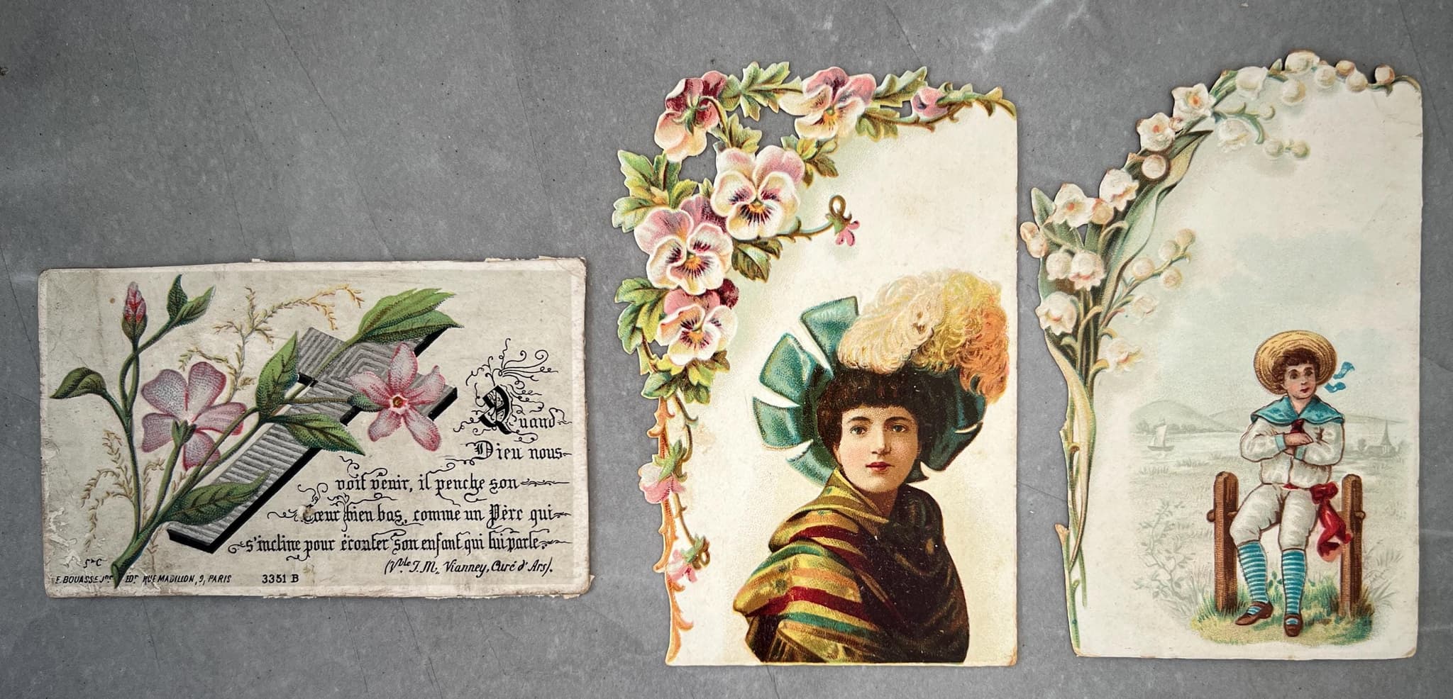 Antique Victorian Trade Cards – Floral and Decorative Ephemera – Set of 3 image 1