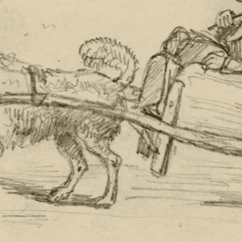 Antique Drawing Original Young Man on a Dog Plow image 5