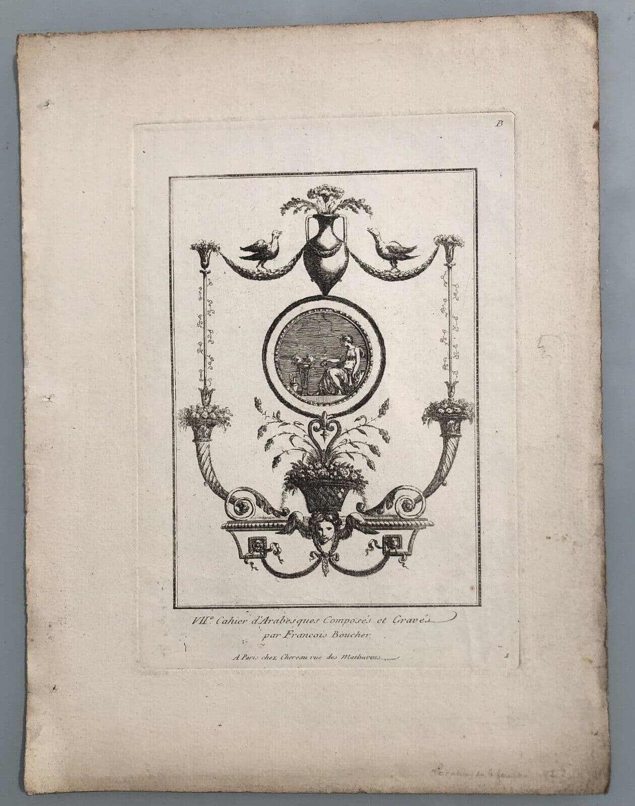 Antique Original Etching François BOUCHER (1703-1770) x3 Arabesques, Fountains image 6