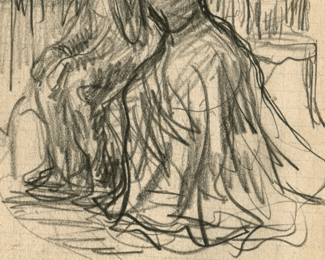 Antique Pencil Original Drawing signed Elegant Women Sitting image 5