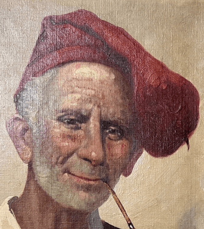Antique Original Painting canvas signed Man Portrait with Pipe image 2