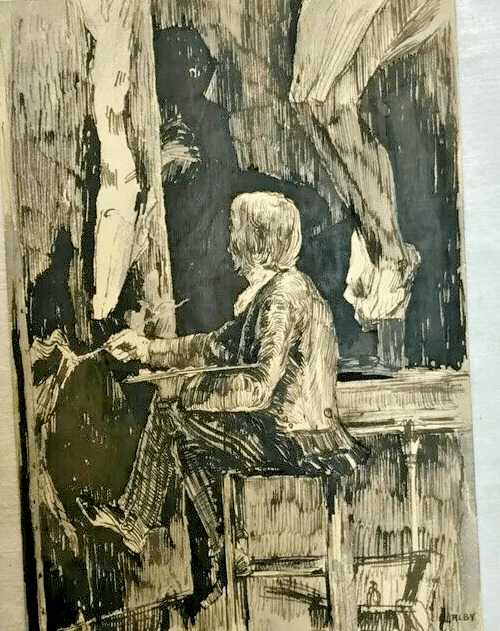Vintage Ink Drawing Original Painter, Artist in progress image 1