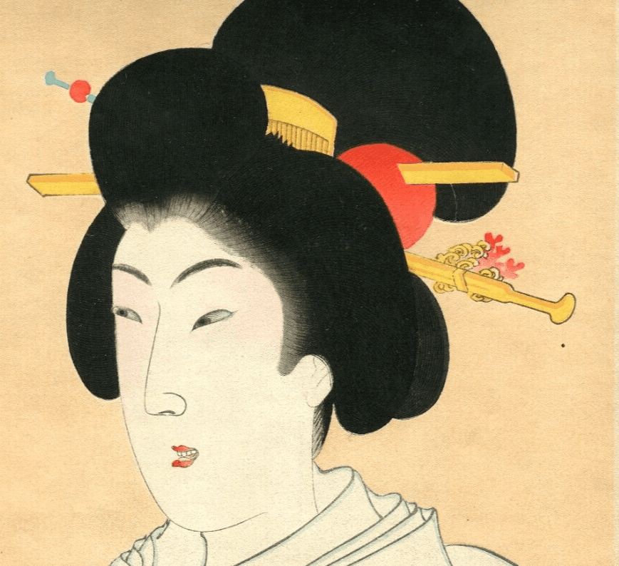 Antique Japanese WoodPrint Original 19th Woman Geisha Tea Portrait Asian Art image 3