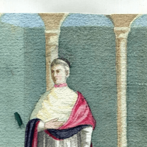 Antique Drawing, Ecclesiastical Clothes, Christian Cardinal Cappa magna image 2