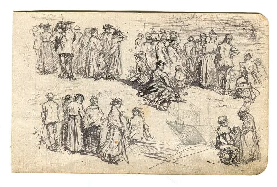 Vintage Ink Original Drawing Family Figures, Women, Sailors, People Sketch image 7
