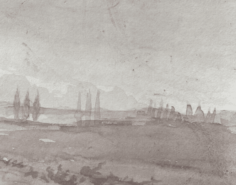 Antique Original Drawing, Landscape, Cross, Trees, Forest 19th century image 3