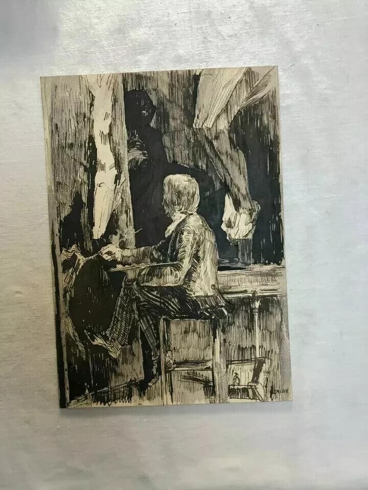 Vintage Ink Drawing Original Painter, Artist in progress image 5