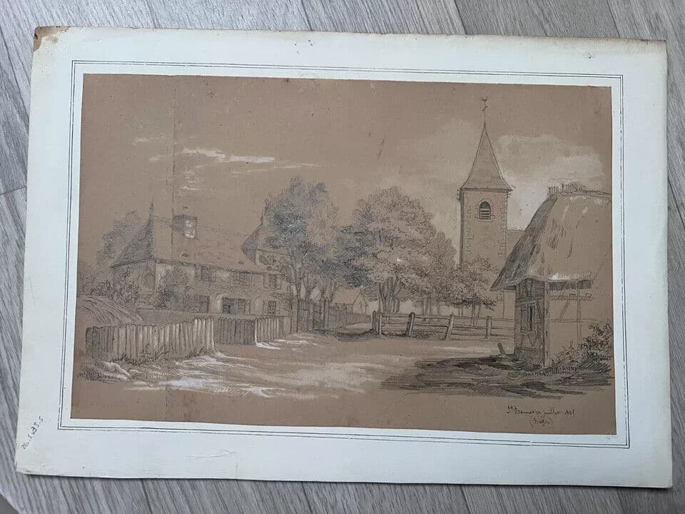 Antique Ink Drawing Original 19th century St Bonet Landscape 1835 image 6