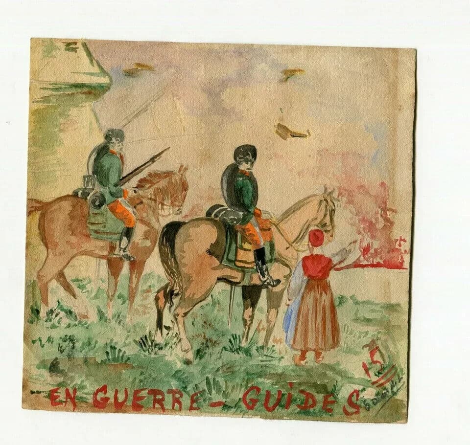 Vintage Original Drawing Military Scene, Soldiers on Horses image 5