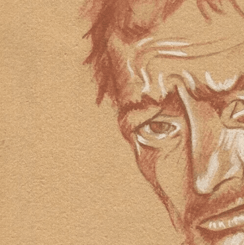 Vintage Original Young Handsome Gift Red Pencil Drawing Man Portrait, Figure image 2