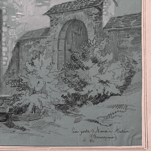 Antique Pencil Drawing Landscape Porte d'Arroux, Autun 1894 Artwork image 4