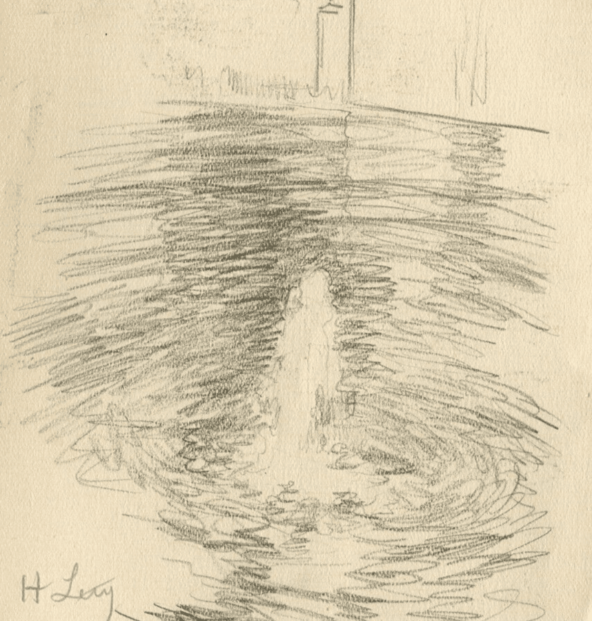 Antique Pencil Drawing Original Signed Landscape Luxembourg Fountain signed image 2