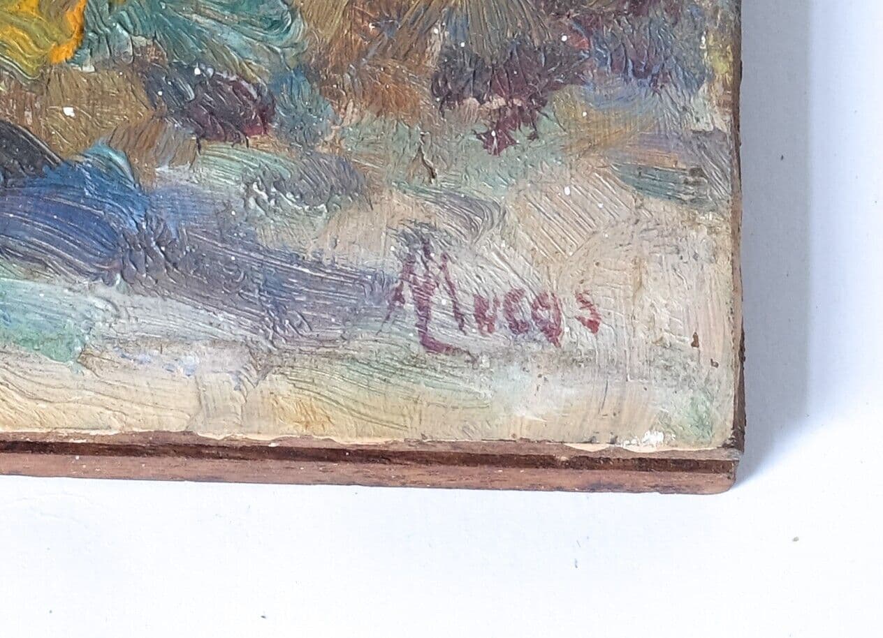 Antique Original Painting Blue Mountain Landscape signed image 4