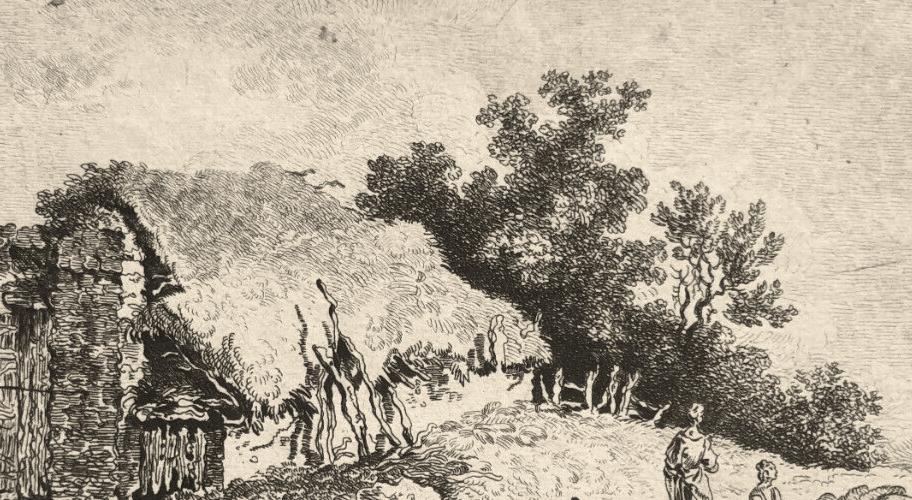 Antique Original Engraving Landscape, House, People, Frédéric Théodore Faber image 3