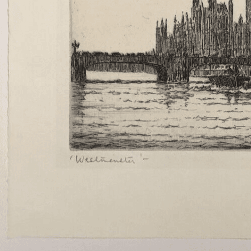 Vintage Etching Original Architecture, Cityview, Webmeister signed Architectural image 2