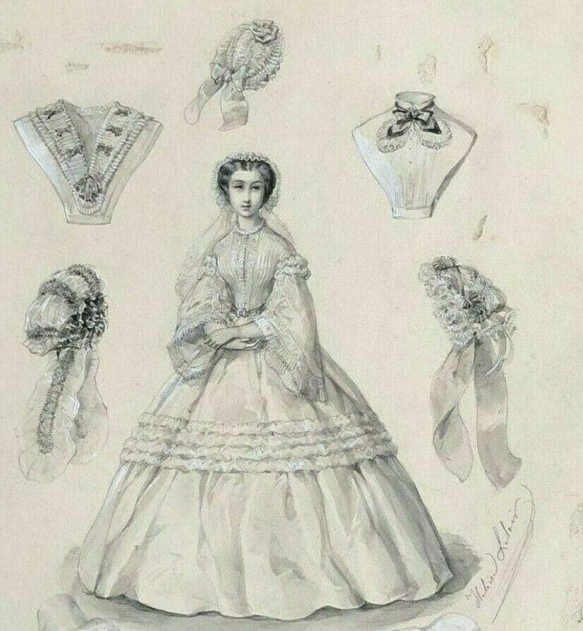 Héloïse LELOIR (1820-1873) Woman Clothing, Costume Drawing image 1