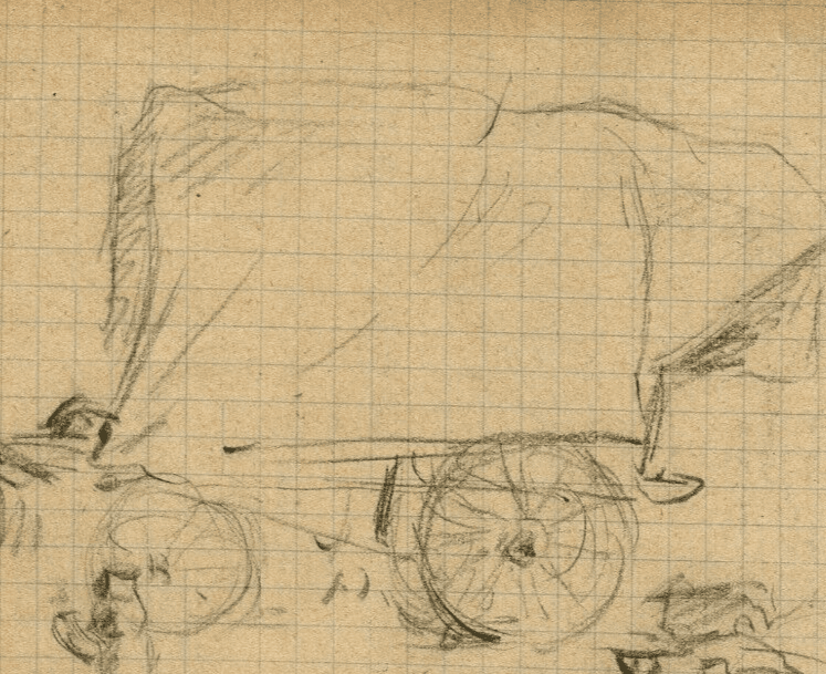 Vintage Pencil Original Drawing Caravan, Plow Sketch, Life Scene image 2