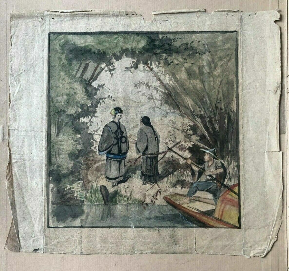 Asian Drawing Figures Japan, Fisherman, Woman 19th century image 2