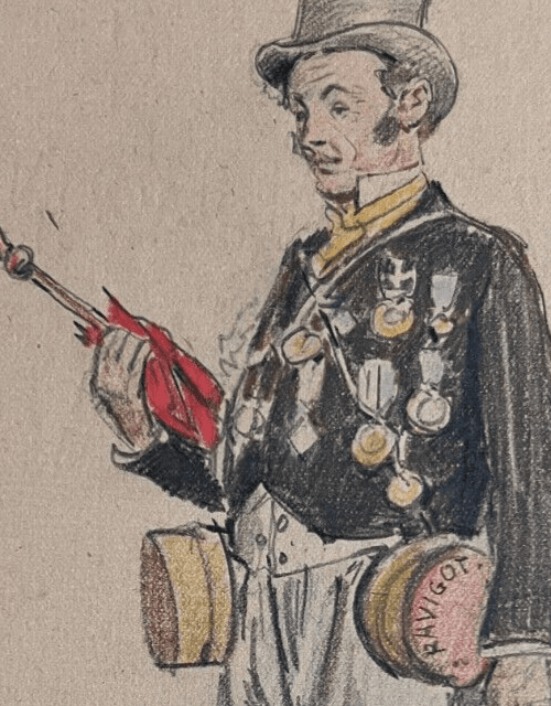 Antique Original Drawing Musician Man Portait, Violon 19th century signed image 4