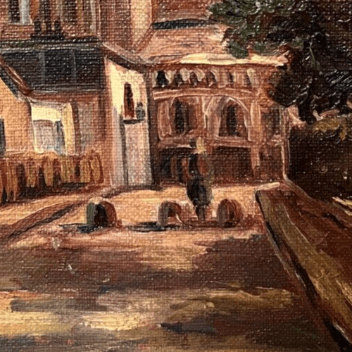 Vintage Oil Painting Cityview, Church by A. POISSON (XX) image 2