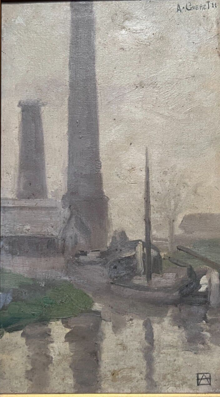 Painting Cityview Landscape with Boat and People image 2