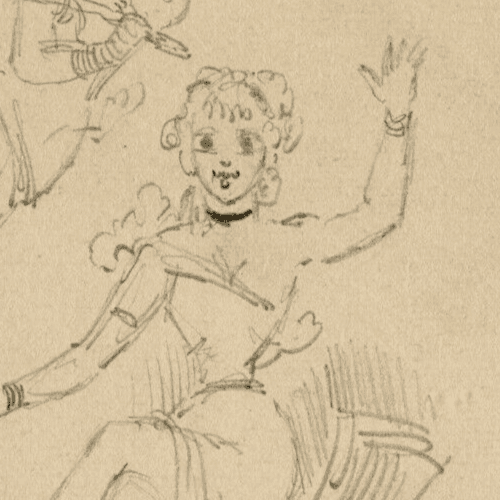Antique Drawing Pencil Original Women, Angels, Music, Sketch image 2