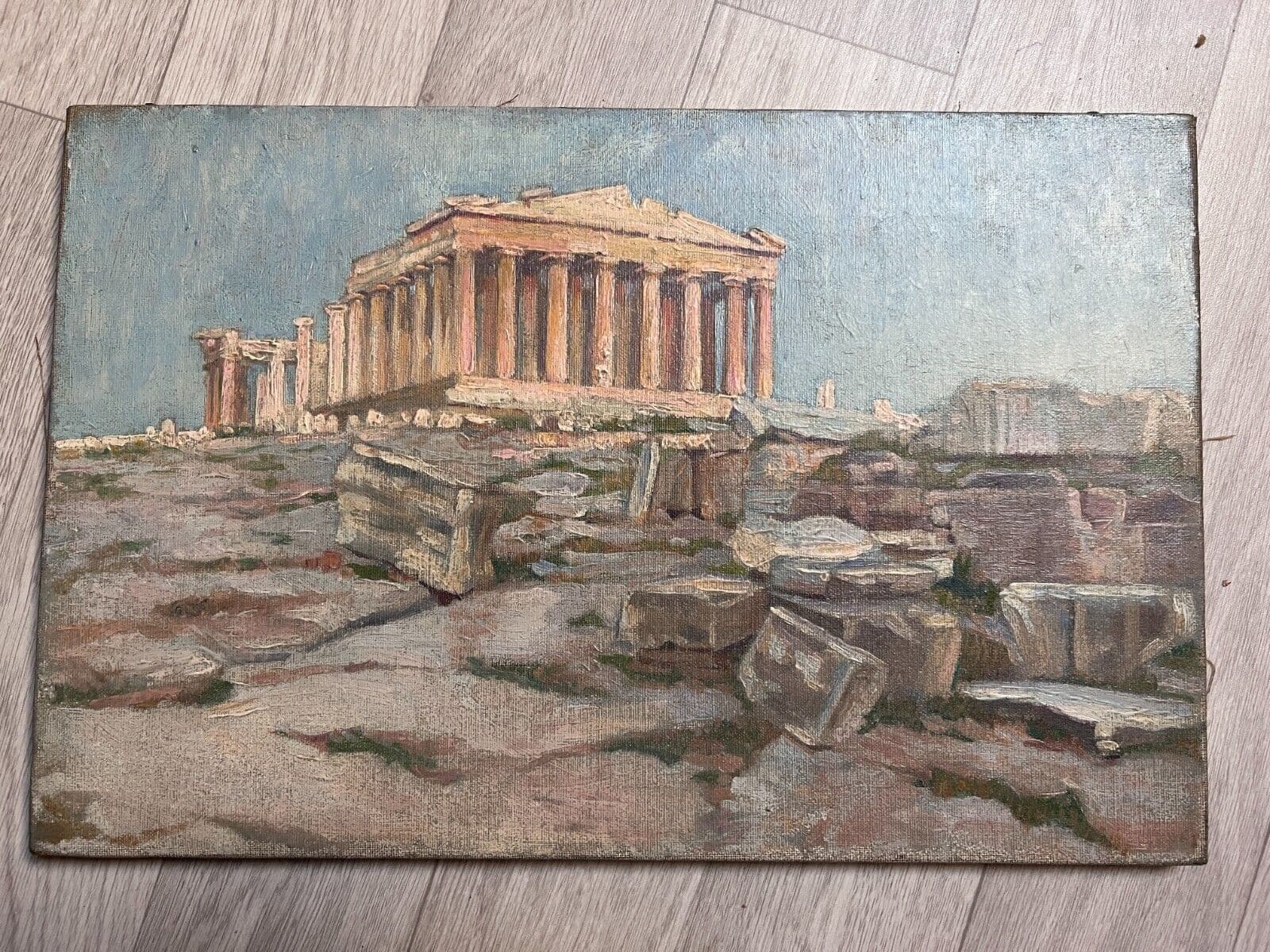 Antique Oil Painting Original 19th century Landscape, Pantheon, Greece, Ruins image 2