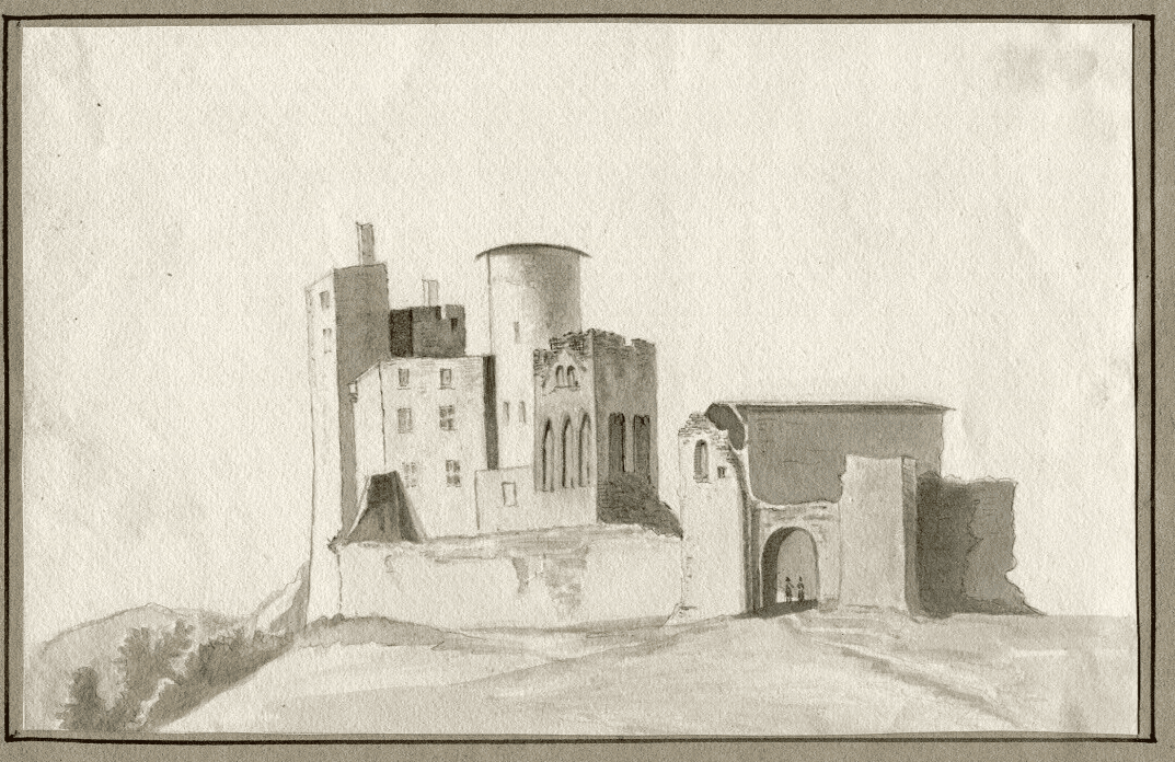 Antique Ink Drawing 0riginal 19th century Castle, Landscape, Architecture image 1