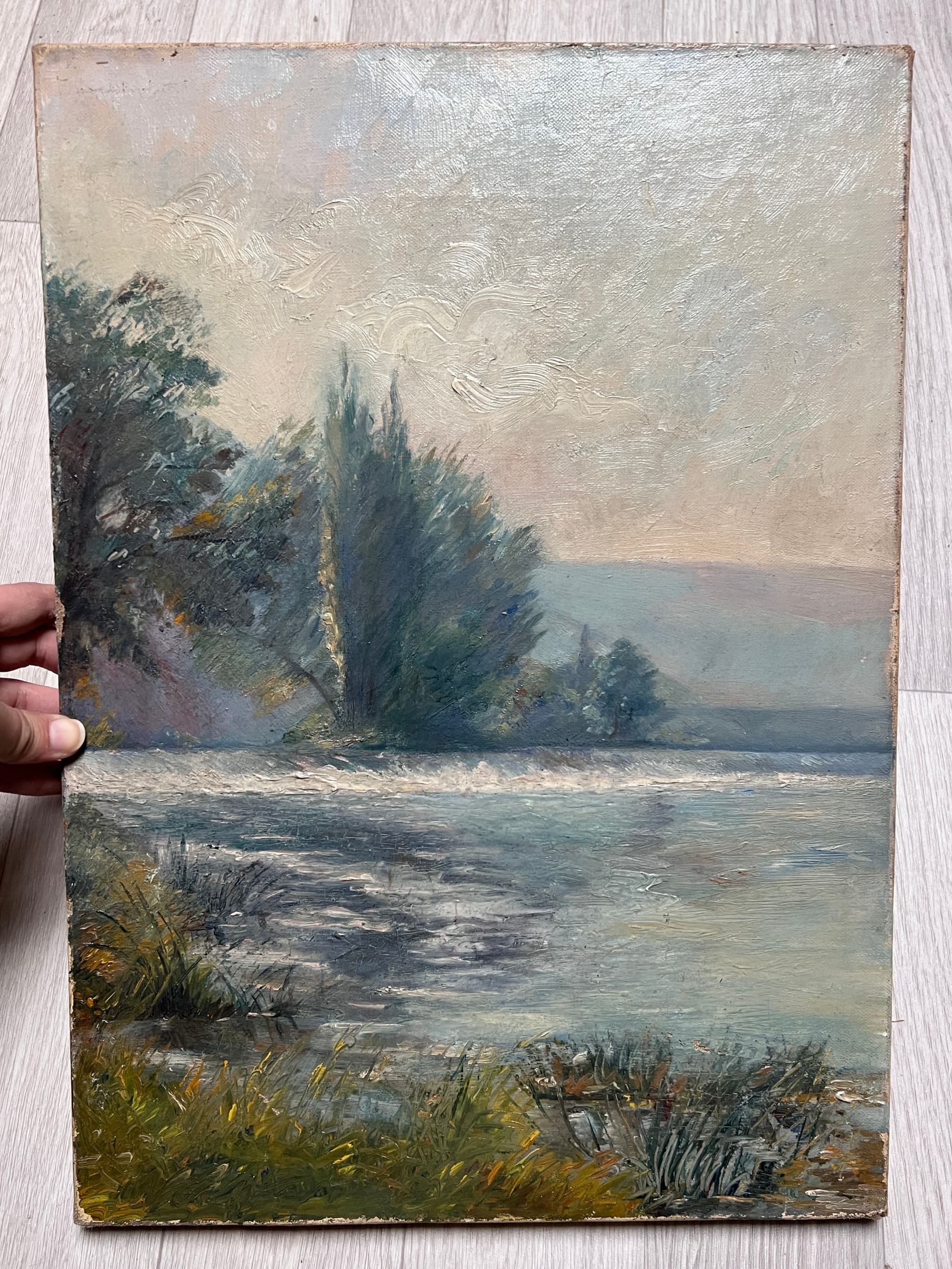 Painting River Waterfall view Landscape image 2