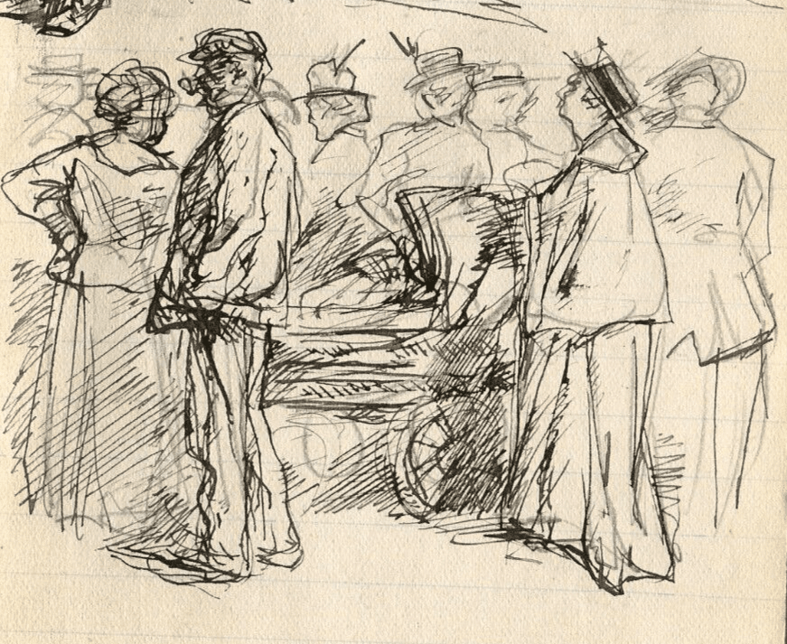 Antique Ink Drawing Original Sketches, Impressionism, Characters, Family, Baby image 1