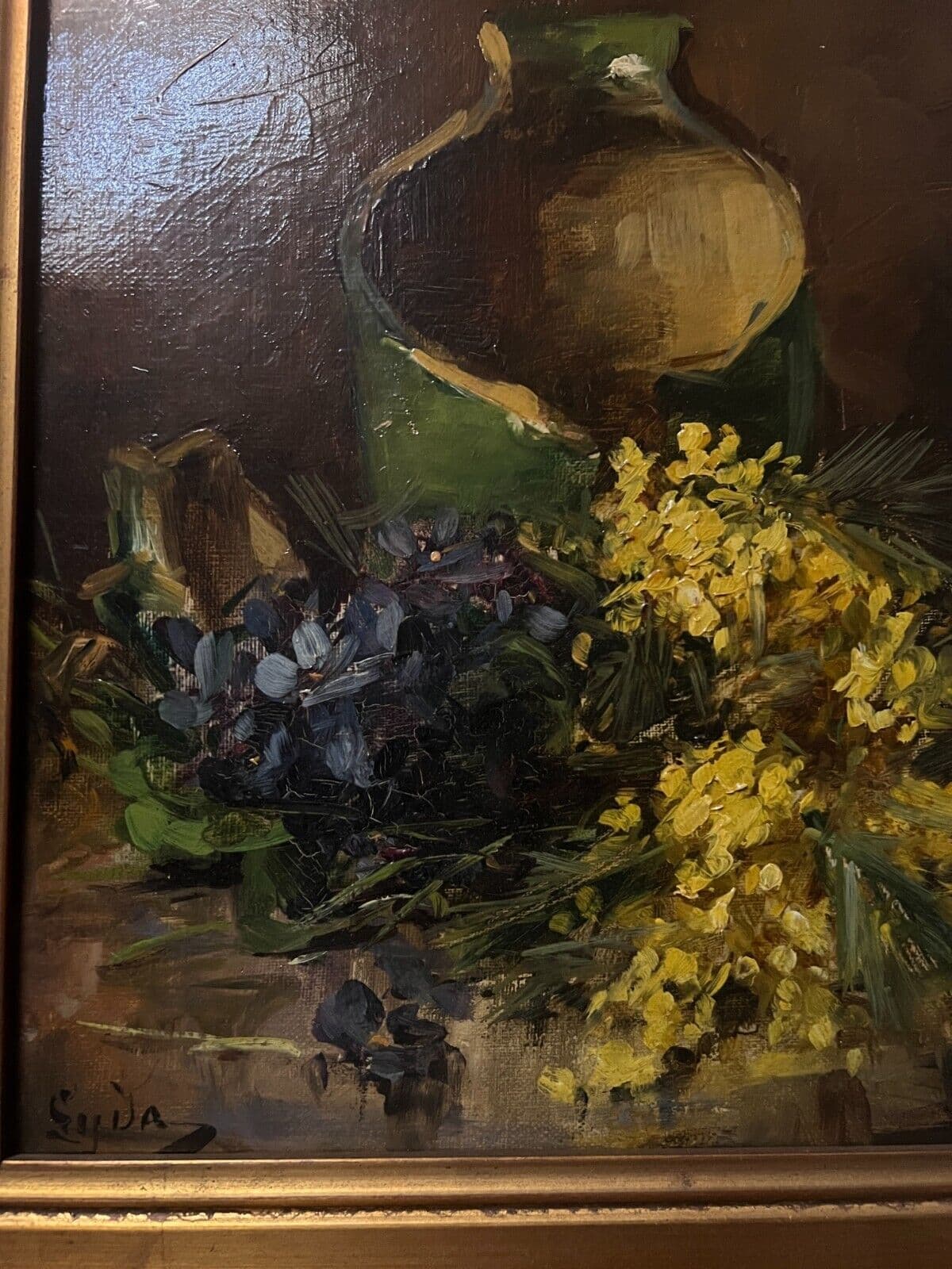 Antique Painting Original Still Life, Flowers, Pichet, signed 19th century image 5